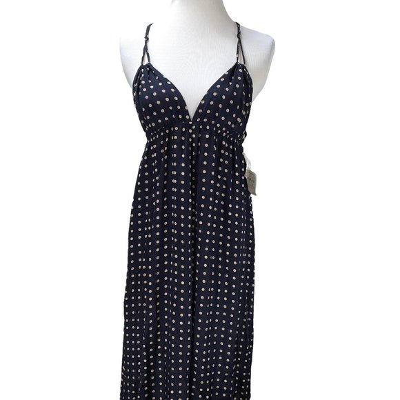 NWT Christopher Deane Neiman Marcus Silk Long Maxi Black Dot Dress New Tags - Picture 3 of 13